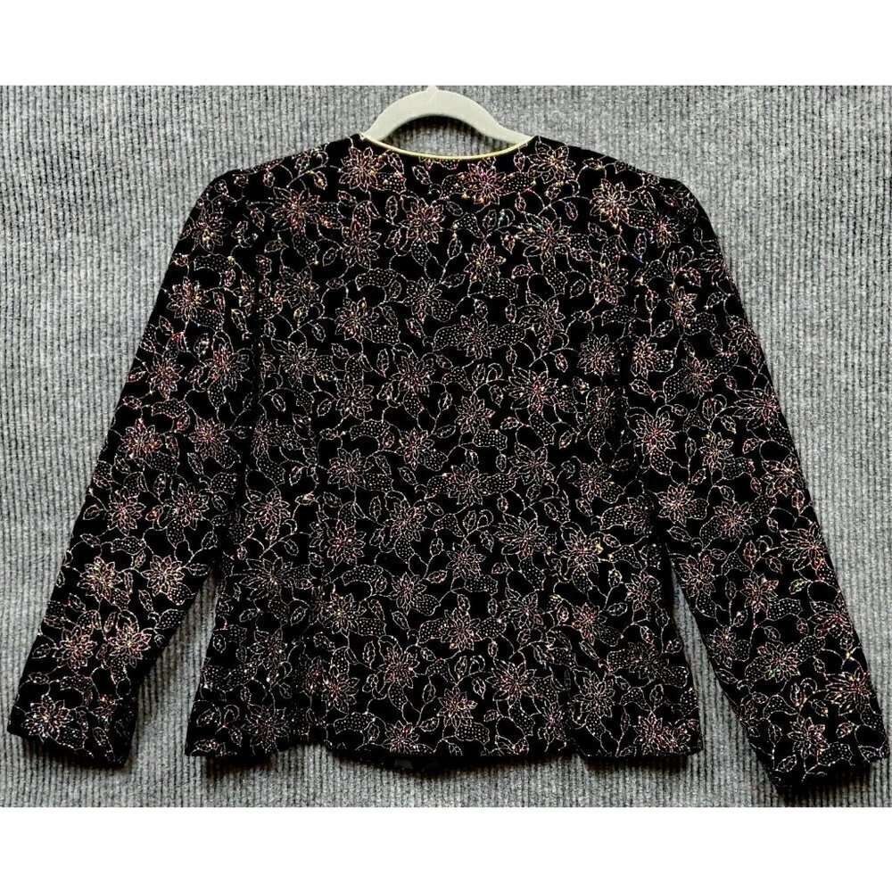 VINTAGE R&K Evening Blazer Jacket Women's 8P Black Velvet Floral Glitter Formal - Picture 7 of 9